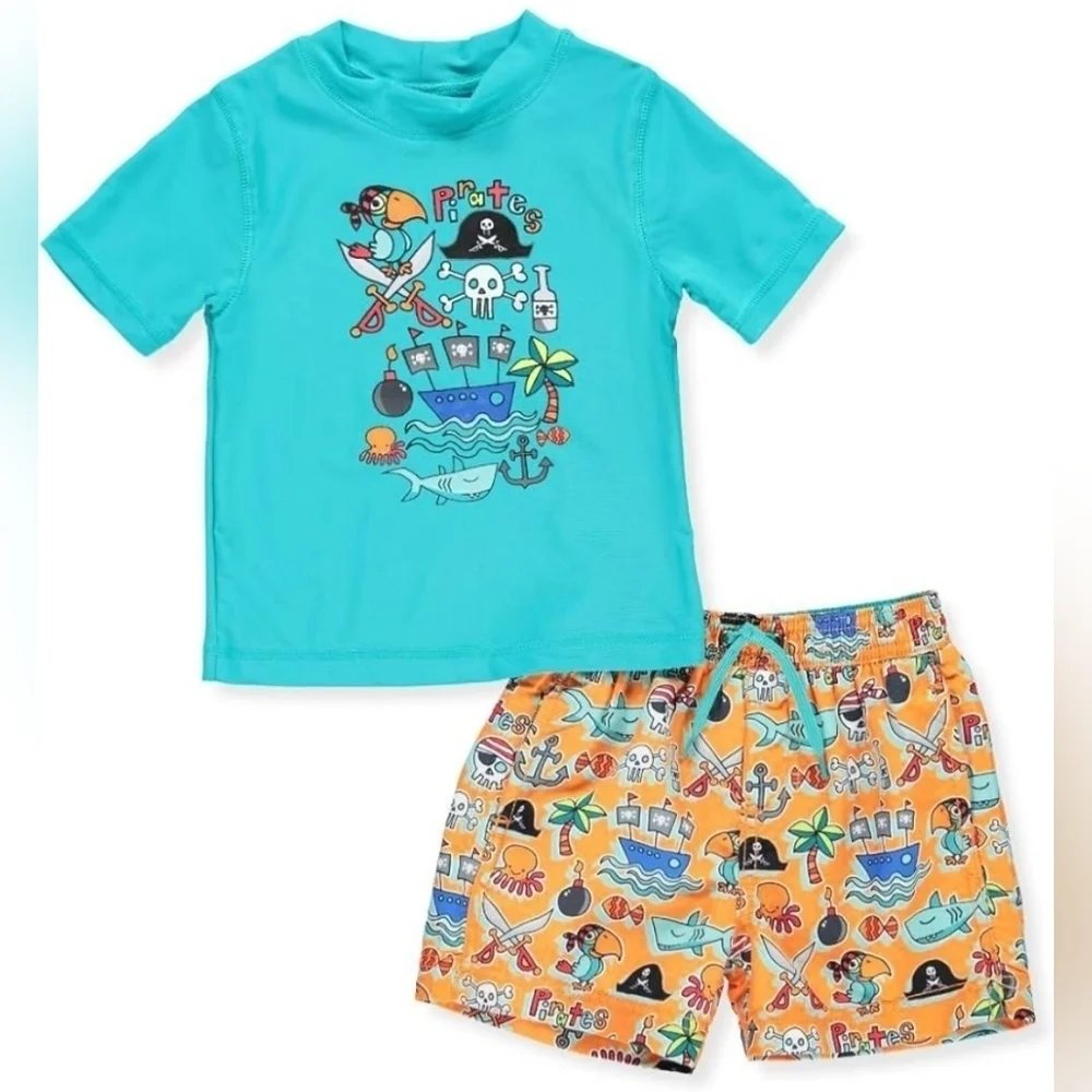 KIKO & MAX Baby Boys Set with Short Sleeve Rashguard Swim Shirt, Turquoise